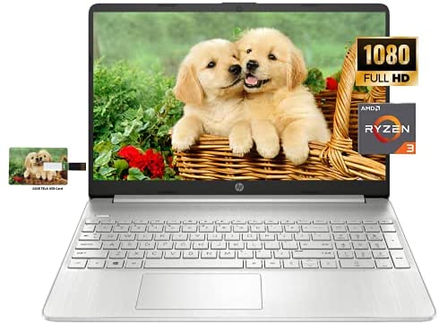 HP 15 Business Laptop, AMD Ryzen 3 3250U, 15.6″ FHD Display, 8GB RAM, 128GB SSD, HDMI, Bluetooth 5, Webcam, Windows 10 Home | 32GB Tela USB Card