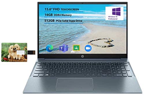 HP Pavilion 15.6″ FHD Touchscreen Laptop, Intel i7-1165G7 16GB RAM 512GB SSD Intel Iris Xe Graphics Backlit Keyboad Fog Blue Online Class Webcam Windows 10 Pro | 32GB Tela USB Card