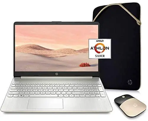HP Pavilion Laptop (2021 Latest Model), AMD Athlon 3050U Processor, 16GB RAM, 512GB SSD, Long Battery Life, Webcam, HDMI, Bluetooth, WiFi, Gold, Win 10 + Oydisen Cloth