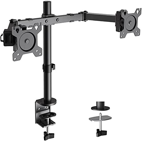 HUANUO Dual Monitor Stand for 17-32 inch LCD Screens, 26lbs Heavy-Duty per Arm, Desk Clamp Arms for Computer Screens, Adjustable Monitor Mount with Swivel and Tilt