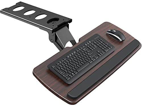 HUANUO Keyboard Tray Under Desk，360 Adjustable Ergonomic Sliding Keyboard & Mouse Tray, 25″ W x 9.8″ D, Brown