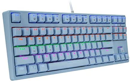 HUO JI BT-815 Mechanical Gaming Keyboard with Red Switches, Rainbow LED Backlit, USB Wired 87 Keys No Conflict, Blue