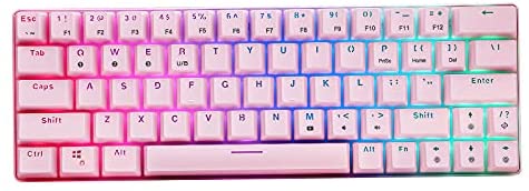 HUO JI CQ63 Mechanical Keyboard Wireless Bluetooth 5.0 Red Switch RGB Backlit USB Wired Gaming Keyboard Compact 63 Keys Compatible with PC Mac Smartphone (Pink)