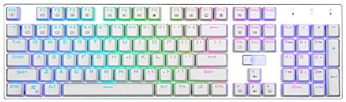 HUO JI E-Yooso Z-88 RGB Mechanical Gaming Keyboard, Programmable RGB Backlit, Blue Switches – Clicky, Wired 104 Keys Hot Swappable for Mac, PC, Silver+White