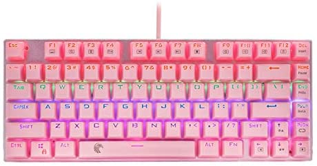 HUO JI Mechanical Gaming Keyboard, E-Yooso Z-88 with Brown Switches, Rainbow LED Backlit, Compact 81 Keys Hot Swappable, Pink