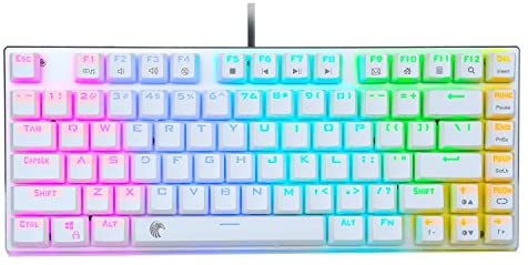 HUO JI Z88 Z-88 RGB Mechanical Gaming Keyboard, Blue Switch , LED Backlit, Water Resistant, Compact 81 Keys Anti-Ghosting for Mac, PC, White (Renewed)