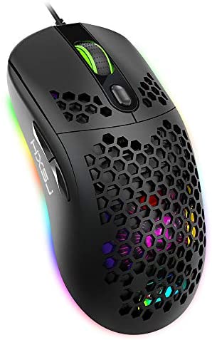HXSJ USB Wired Gaming Mouse Supports Macro Programming Honeycomb Light Macro Mouse with 7 Buttons RGB Backlight up to 8000 DPI Ergonomics is Suitable for Mac Laptop Accessories PC Black