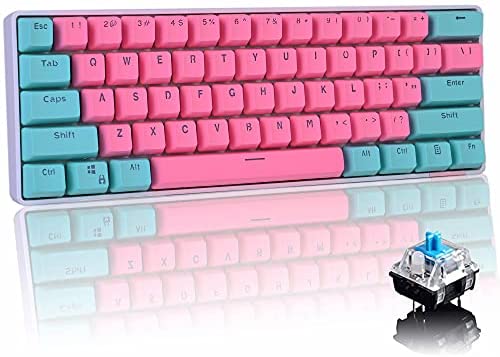 HYSSP STK61 60% Wireless Mechanical Keyboard, 61 Keys Compact Keyboard, GK61 Bluetooth Mechanical Keyboard, with RGB Backlight,PBT Keycaps,Type-C Cable, Suitable for PC/Mac(Blue Switch Miami)