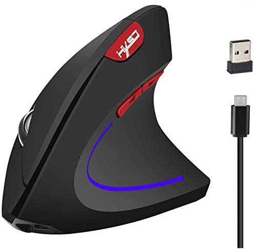 HaetFire Ergonomic Wireless Mouse, Rechargeable 2.4GHz Wireless Vertical Mouse with USB Receiver, Optical Mice 800/1600 /2400 DPI 6 Buttons Compatible with Laptop, Desktop, PC, MacBook – Black