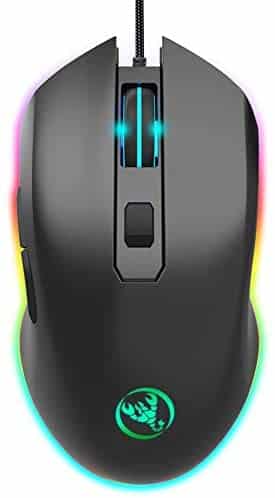 HaetFire Gaming Mouse Wired, 1000/1600/3200/6400 DPI Adjustable RGB Marquee Effect Light Ergonomical Optical Game Mice with 6 Buttons for Laptop Notebook PC Mac, Computer Esport Mouse (Black)