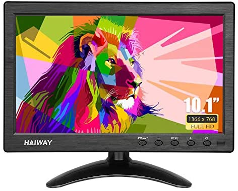 Haiway 10.1 inch Security Monitor, 1366×768 Resolution Small HDMI Monitor Small Portable Monitor with Remote Control with Built-in Dual Speakers HDMI VGA BNC USB Input for Gaming CCTV Raspberry Pi PC