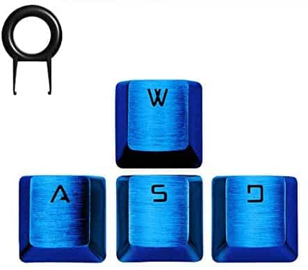 Hallsen Metal Keycaps Mechanical Gaming Keyboard WASD Keycaps for FPS & MOBA, Upgraded Stainless Steel Custom 60% Keycaps Kit with Key Puller for Mechanical Keyboard Cherry Mx Switches (Blue)