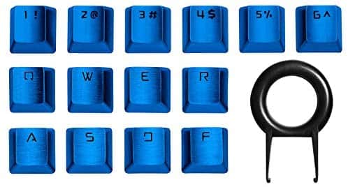 Hallsen Metal Keycaps (WASDQREF+1-6) Mechanical Gaming Keyboard Keycaps for FPS & MOBA, Stainless Steel Custom 60% Keycaps Kit with Key Puller for Mechanical Keyboard Cherry Mx Switches (Blue)