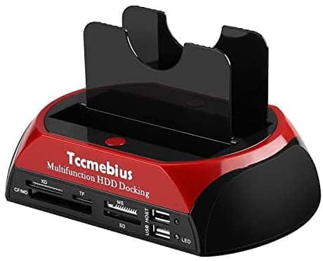 Hard Drive Docking Station, Tccmebius TCC-S862-US USB 2.0 to 2.5 3.5 Inch SATA IDE Dual Slots External Enclosure with All in 1 Card Reader and USB 2.0 Hub for 2.5″ 3.5″ IDE SATA I/II/III HDD SSD