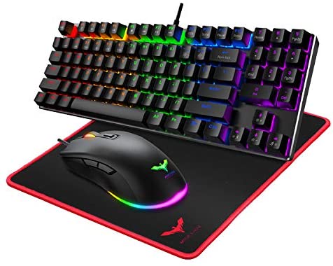Havit Mechanical Keyboard and Mouse Combo Wired 89 Keys Backlit Gaming Keyboard Red Switch, 4800 D P I Mouse with 6 Button, Gaming Mouse Pad for PC Gamer Computer Laptop