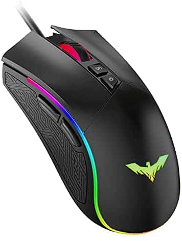 Havit RGB Gaming Mouse Wired Programmable Ergonomic USB Mice 4800 Dots Per Inch 7 Buttons & 7 Color Backlit for Laptop PC Gamer Computer Desktop (Black)