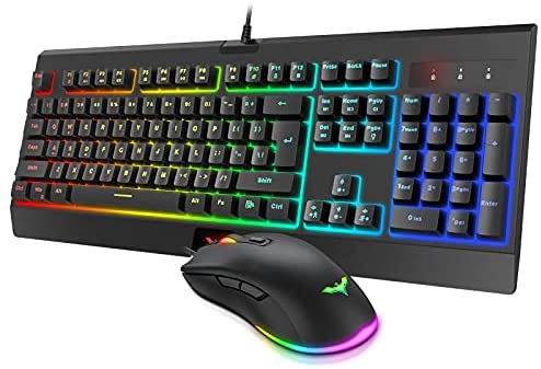 Havit RGB Wired Gaming Keyboard and Mouse Combo LED Backlit 104 Keys Ergonomic Gaming Keyboard with 4800 DPI & Programmable Gaming Mouse for Windows PC Computer Desktop Gamer