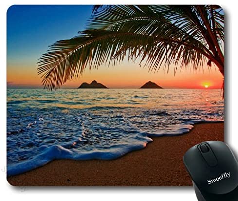Hawaiian Mouse Pad by Smooffly, Pacific Sunrise at Lanikai Beach, Hawaii Colorful Sky Wavy Ocean Surface Scene,Customized Rectangle Non-Slip Rubber Mousepad Gaming Mouse Pad, 9.5 X 7.9 Inches