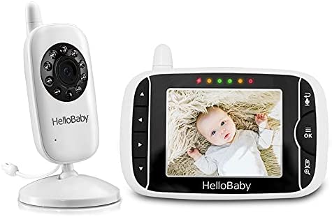 HelloBaby Baby Monitor 3.2” LCD Screen, Video Baby Monitor with Voice Activation, Infrared Night Vision, Temperature Monitoring,Two-Way Talk, 8 Lullabies