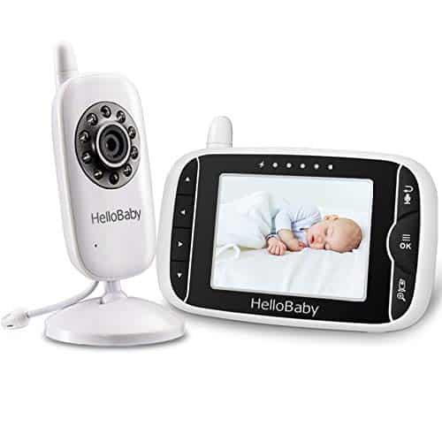 HelloBaby Video Baby Monitor with 3.2Inch LCD Display, Infrared Night Vision, Two-Way Audio and Room Temperature Monitoring,Lullaby and Support Multi Cameras,Sound Activated Screen