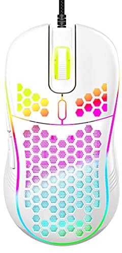 Honeycomb Wired Gaming Mouse, 7200 Adjustable DPI with RGB Backlight, Ultralight USB Computer Mouse with Ergonomic Design, High Precision Sensor for PC & Laptop (White)