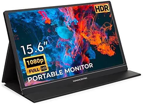 HumanCentric Portable Monitor, 15.6″ 1080P FHD IPS Portable Monitor for Laptop, Portable Screen with Cover for Gaming, PC, Mac, Phone, USB C and HDMI Travel Monitor Display, External Laptop Monitor