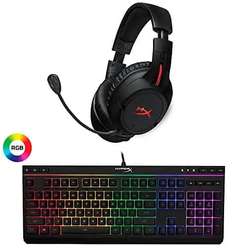 HyperX Cloud Flight – Wireless Gaming Headset – 30 Hour Battery Life – Immersive In Game Audio and HyperX Alloy Core RGB – Gaming Keyboard – Quiet and Responsive – 5-Zoned RGB Backlit Keys