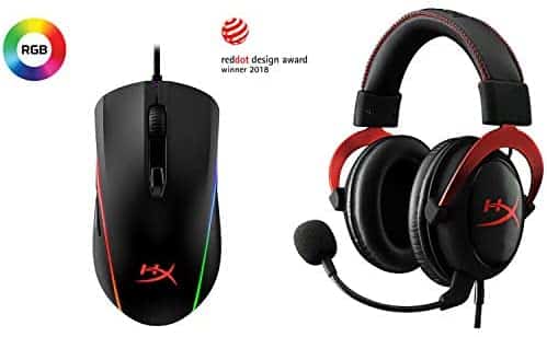 HyperX Cloud II Gaming Headset – Red (KHX-HSCP-RD) with HyperX Pulsefire Surge – RGB Wired Optical Gaming Mouse, Pixart 3389 Sensor up to 16000 DP – Black – Bundle