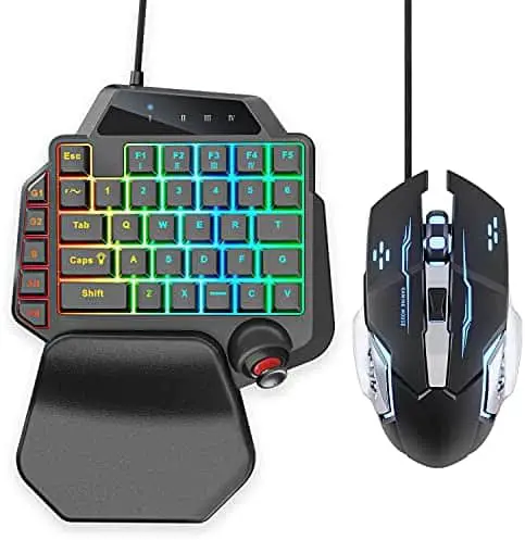 IFYOO K96 USB Wired Gaming 36 Keys One-Handed Keyboard and Mouse Combo Set for PC Games (Windows 10/8/7/XP, Linux), with RGB Backlit, Analog Joystick (with 4 Profiles) , Wrist Rest, 2 Macros Keys