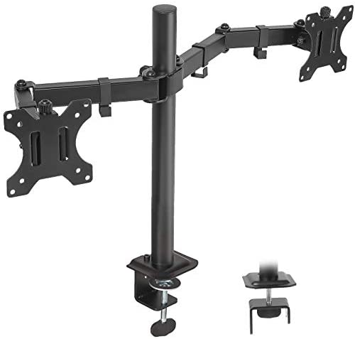 IMLIB Dual Monitor Desk Mount Stand, Heavy Duty Fully Adjustable Computer Monitor Arm for 2 /Two LCD Screens up to 27 Inch with C-Clamp and Grommet Base