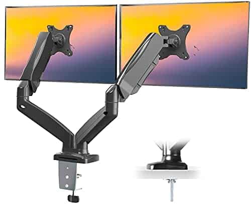 IMLIB Dual Monitor Mount – Gas Spring Dual Arm Monitor Desk Mount Height Adjustable, Tilt, Swivel, VESA Bracket Arm for Computer Screen up to 32 Inch, Each Arm Hold 4.4 to 17.6lbs