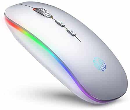 INPHIC LED Wireless Mouse, Rechargeable 2.4G PC Laptop Cordless Mice Silent Click with USB Receiver, 1600DPI for Computer Mac Office, Silver