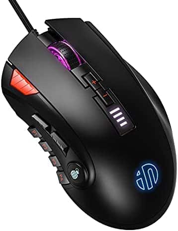 INPHIC Wired RGB Gaming Mouse, High Performance USB Ergonomic Computer Mouse, 12 Programmable Buttons, 5000 DPI Optical, Chroma LED Backlight, Adjustable Weight MMO Gamer Mice for PC Desktop