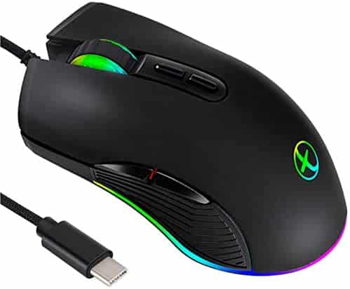 IULONEE Type C Mouse, Wired USB C Mice Gaming Mouse Ergonomic 4 RGB Backlight 3200 DPI Compatible with M@c, Matebook, Chromebook, HP OMEN, Windows PC, Laptop and More USB Type C Devices (Black)