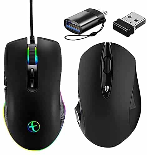 IULONEE Type C Wired Gaming Mouse + Wireless Mouse for Laptop PC Computer Chromebook Notebook(Black)