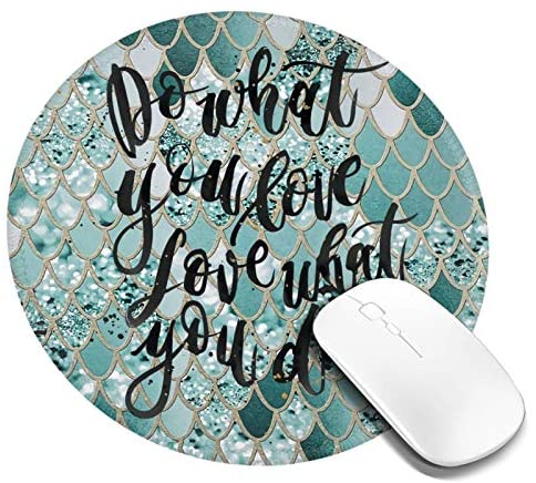Inspirational Quote Glitter Gaming Mouse Pad, Do What Non-Slip Rubber Base Round Small Mousepad with Stitched Edge Portable Mouse Mat 7.9×7.9×0.12 Inch for Laptop Computer Pc Home Office Work Travel