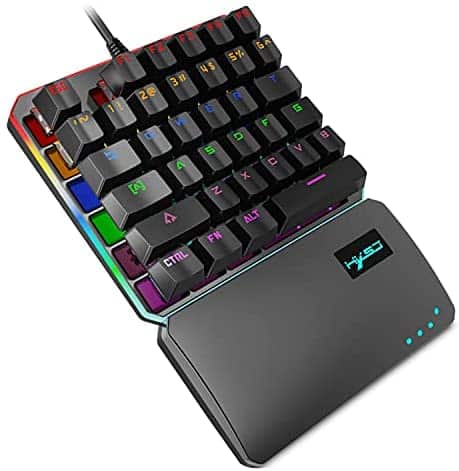 Intendvision HXSJ One Handed RGB Mechanical Gaming Keyboard, USB Wired LED Colorful Backlight Portable Single-Handed Keypad with Full 35-Key Anti Ghosting, Blue Switches