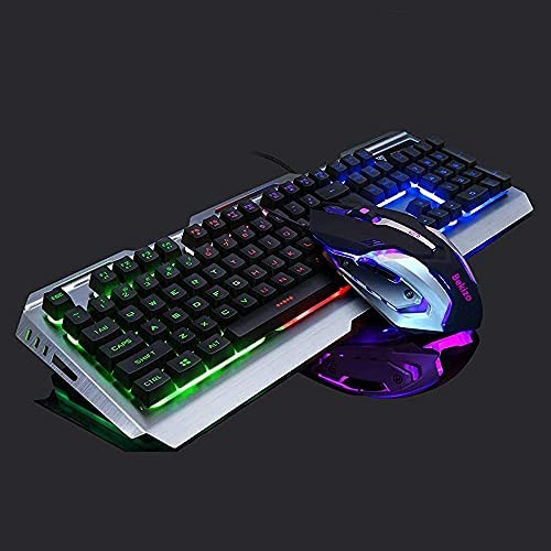 Iron Gaming Keyboard and Mouse Combo Rainbow Backlit,Wired Gaming Keyboard RGB Color Changing Keyboard Light Keyboard,PC Keyboard Computer USB Keyboard,LED Keyboard for Xbox One PS4 Gamers