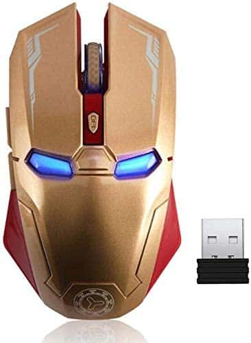 Iron Man Mouse Wireless Mouse 2.4G Portable Mobile Optical with USB Nano Receiver, 3 Adjustable DPI Levels, 6 Buttons for Notebook, PC, Laptop, Computer, MacBook – Gold