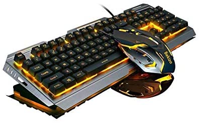 Iron Orange Yellow Gaming Keyboard Mouse Combo,104 Full Size Metallic Backlit Keyboard,LED Keyboard Color Change Lighted Keyboard,PC Computer USB Keyboard, Gamer Keyboard,for Prime Xbox One PS4 Gamer