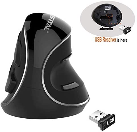 J-Tech Digital Wireless Ergonomic Vertical USB Mouse with Adjustable Sensitivity (600/1000/1600 DPI), Scroll Endurance, Removable Palm Rest & Thumb Buttons [V628P]