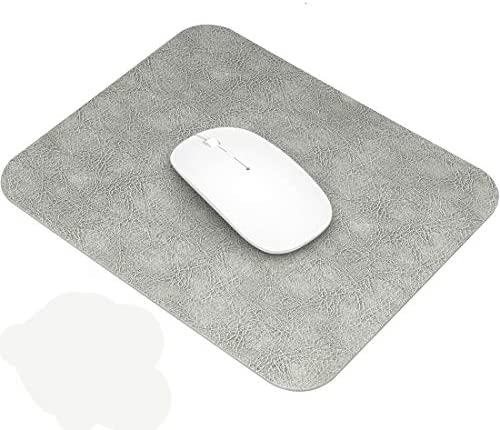 JEDIA Mouse Pad, Gray Leather Hard Mousepad, Waterproof Wipeable Mouse Pad with Anti-Slip Microfibre Base for Laptop Computer Home Office, 11.2×9.2inch