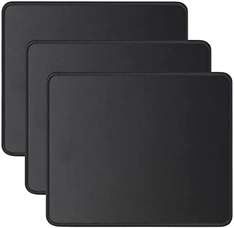 JIKIOU 3 Pack Mouse Pad with Stitched Edge, Comfortable Mouse Pads with Non-Slip Rubber Base, Washable Mousepads Bulk with Lycra Cloth, Mouse Pads for Computers Laptop Mouse 10.2×8.3×0.12inch Black