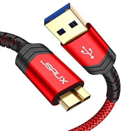 JSAUX USB 3.0 Micro Cable, 2 Pack (1ft+3.3ft) External Hard Drive Cable USB A Male to Micro B Charger Cord Compatible with Toshiba, WD, Seagate Hard Drive, Samsung Galaxy S5, Note 3, Note Pro 12.2 ect