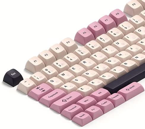 Japanese Keycaps – Custom Keycaps, for GH60/RK61/GK64/66/ALT61/87/104 Mechanical Keyboards, Ergonomic MDA Profile, Thick Keyboard Keycaps with Key Puller (Pink)