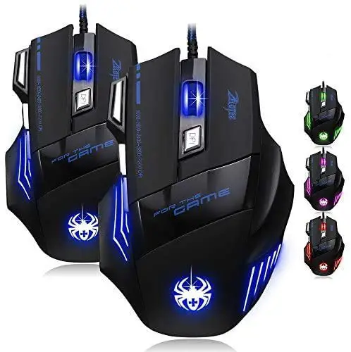 Jiale 2 Pack Professional LED Optical 7200 DPI 7 Button USB Wired Gaming Mouse Mice for Gamer, PC, MAC, Laptop, Computer-Black