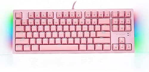 K-620 TKL Mechanical Gaming Keyboard, E-Yooso Blue Switch Led Backlit Compact Design 87 Keys with RGB Side Light for FPS LOL Gamer, Pink