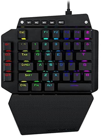 K-700 One Handed Mechanical Gaming Keyboard, RGB Led Backlit, Blue Switches – Clicky, 41 Macro Keys, Detachable Wrist Rest and Type C Cable, Hot Swappable 44 Key