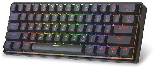 KEMOVE Shadow Hot Swappable Mechanical Keyboard with 3000mAh Battery, 60% Wireless Gaming Keyboard Full Keys Programmable Macros, Backlit RGB, Doubleshot PBT (Gateron Blue Switch)