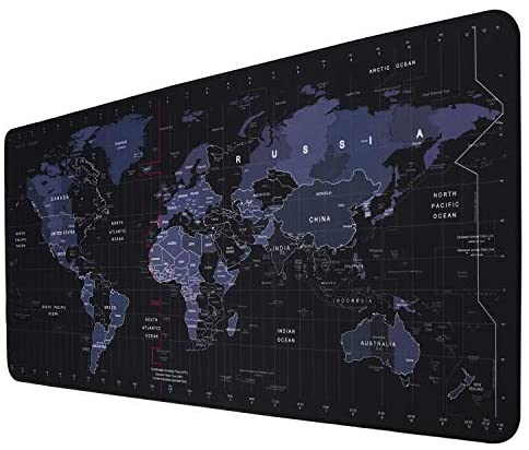 KINPLE XXL Gaming Mouse Pad Large Thick Extended Mouse Mat Non-Slip Spill-Resistant Desk Pad,(35.4×15.75×0.1 inch) Anti-Fray Stitched Edges for Keyboard, PC – Black World Map (j-024)
